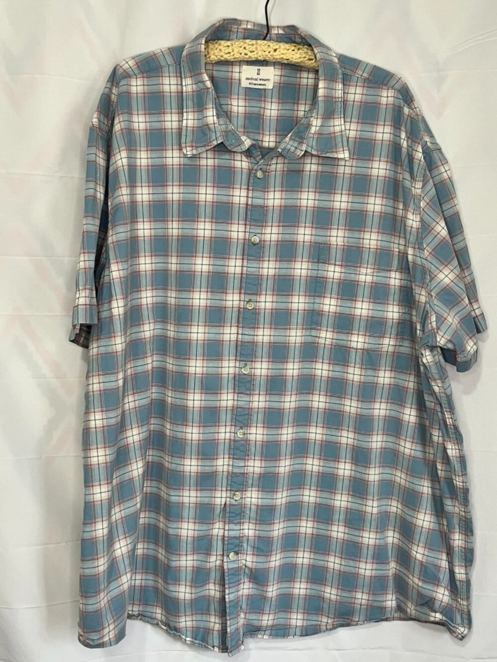 Mutual Weave Mens Shirt 4XLT Short Sleeve Lightweight Blue Red White Plaid